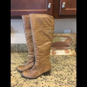 Distressed LEATHER to the knee boots, 6.5
